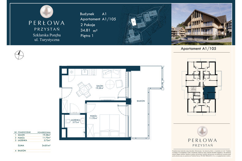 Apartament wakacyjny 34,81 m², piętro 1, oferta nr 105