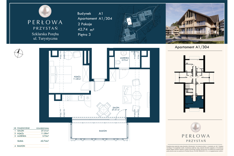 Apartament wakacyjny 42,74 m², piętro 3, oferta nr 304