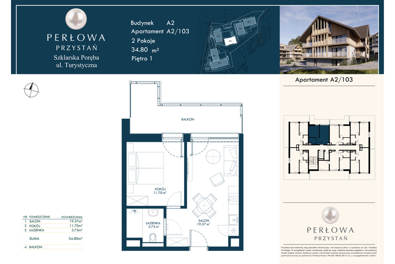 Apartament wakacyjny 34,80 m², piętro 1, oferta nr 103