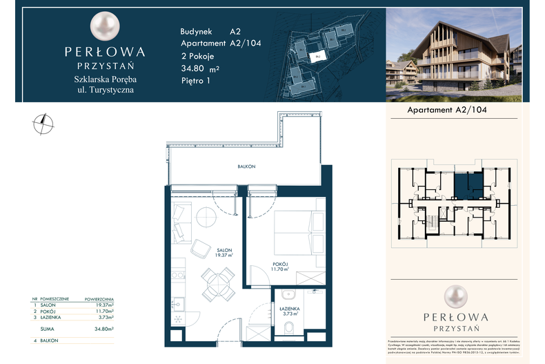 Apartament wakacyjny 34,80 m², piętro 1, oferta nr 104