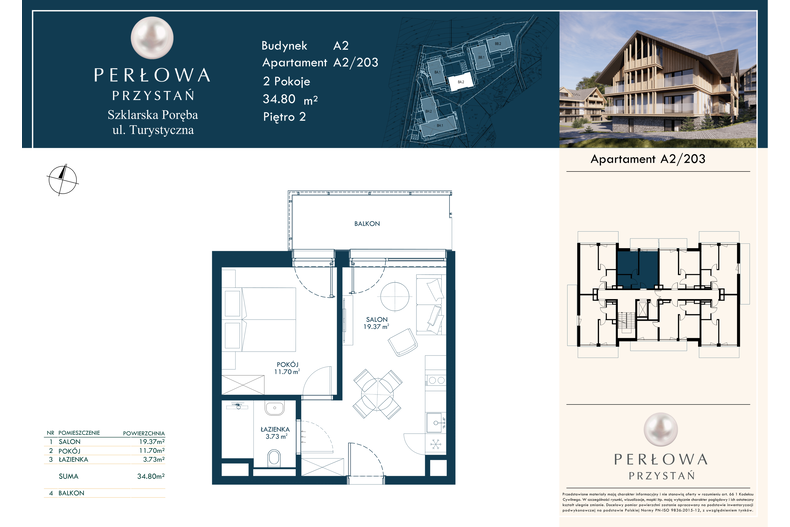 Apartament wakacyjny 34,80 m², piętro 2, oferta nr 203