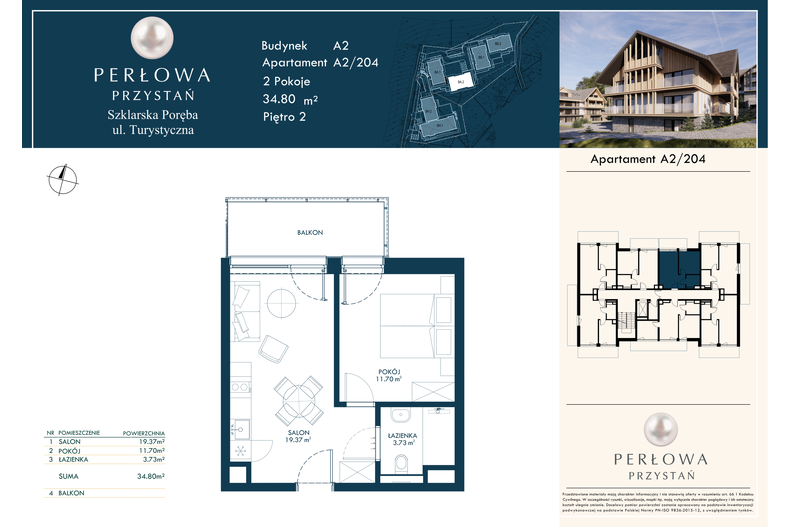 Apartament wakacyjny 34,80 m², piętro 2, oferta nr 204