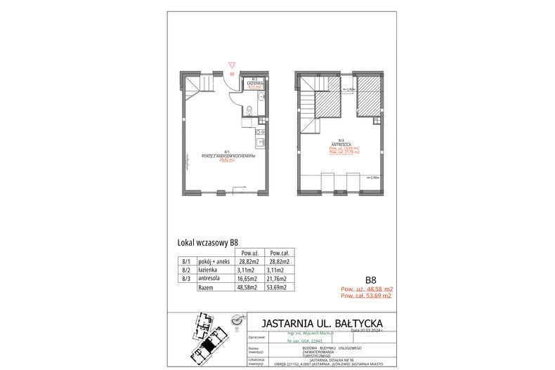 Apartament wakacyjny 48,58 m², piętro 1, oferta nr B8