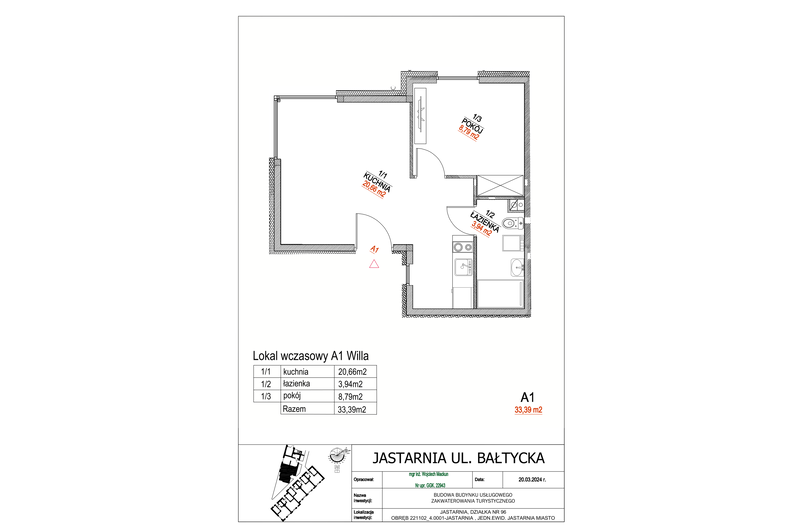 Apartament wakacyjny 33,39 m², parter, oferta nr A1 Willa