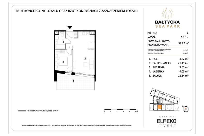 Apartament wakacyjny 38,97 m², piętro 1, oferta nr A.1.12