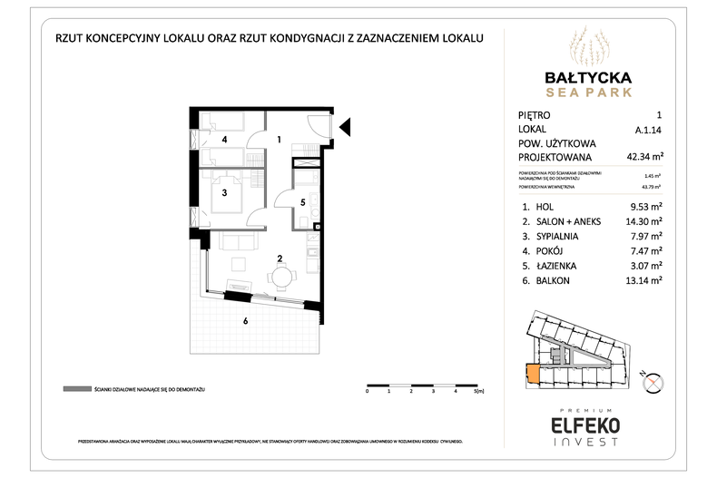 Apartament wakacyjny 42,34 m², piętro 1, oferta nr A.1.14