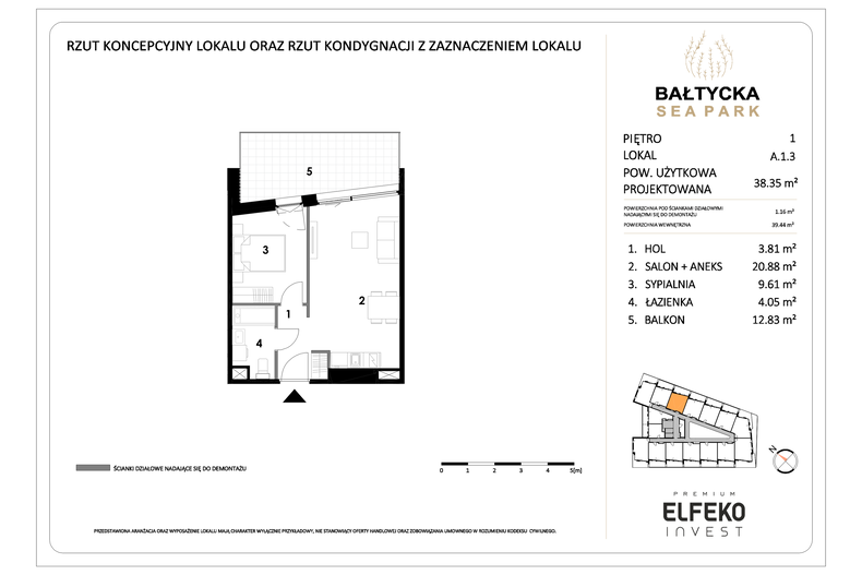 Apartament wakacyjny 38,35 m², piętro 1, oferta nr A.1.3
