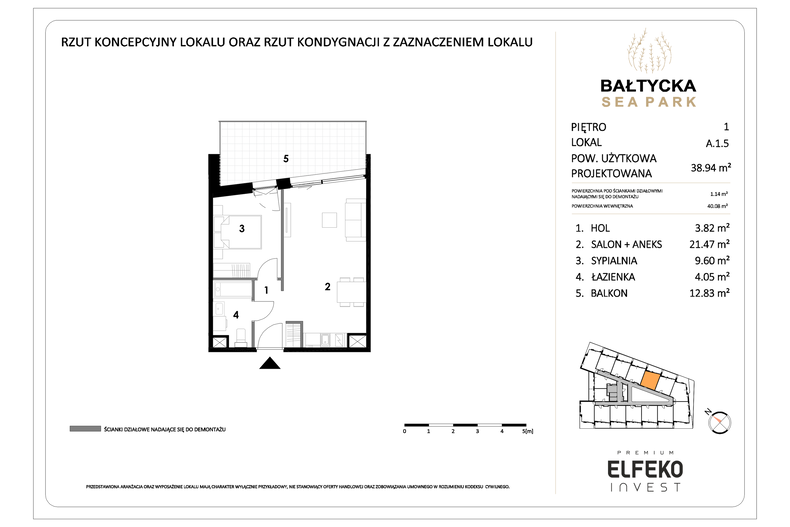 Apartament wakacyjny 38,94 m², piętro 1, oferta nr A.1.5