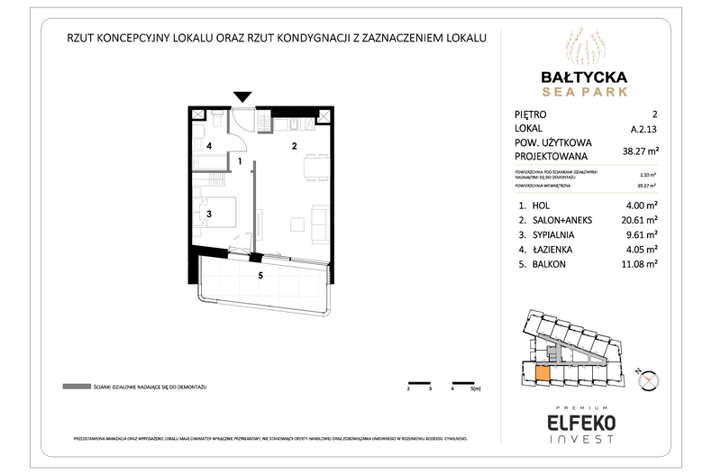 Apartament wakacyjny 38,27 m², piętro 2, oferta nr A.2.13