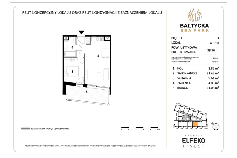 Apartament wakacyjny 38,96 m², piętro 3, oferta nr A.3.10
