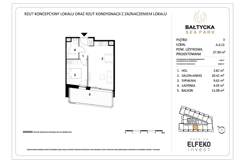 Apartament wakacyjny 37,90 m², piętro 3, oferta nr A.3.11