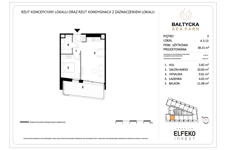 Apartament wakacyjny 38,31 m², piętro 3, oferta nr A.3.13