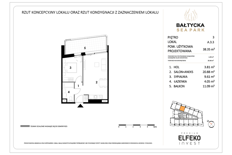 Apartament wakacyjny 38,35 m², piętro 3, oferta nr A.3.3