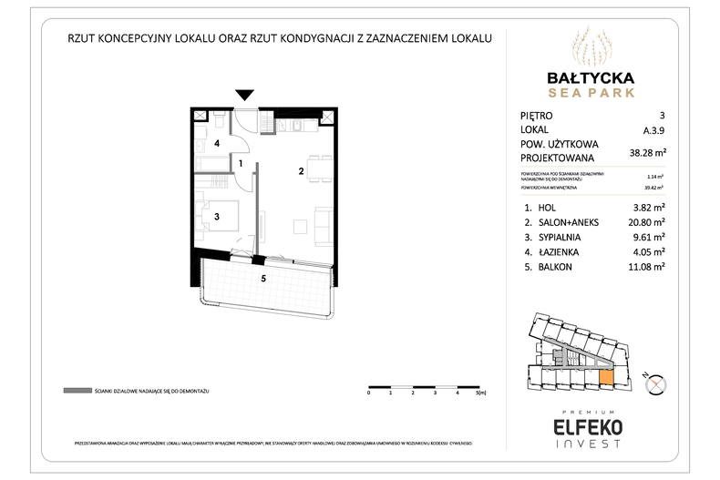Apartament wakacyjny 38,28 m², piętro 3, oferta nr A.3.9