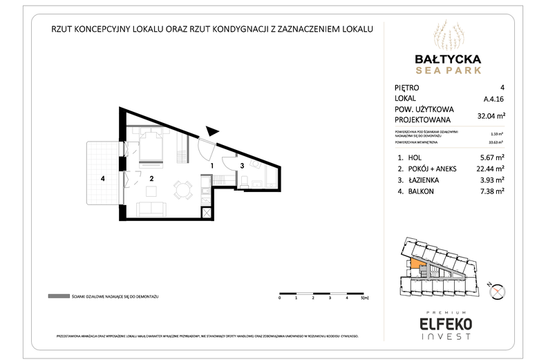 Apartament wakacyjny 32,04 m², piętro 4, oferta nr A.4.16
