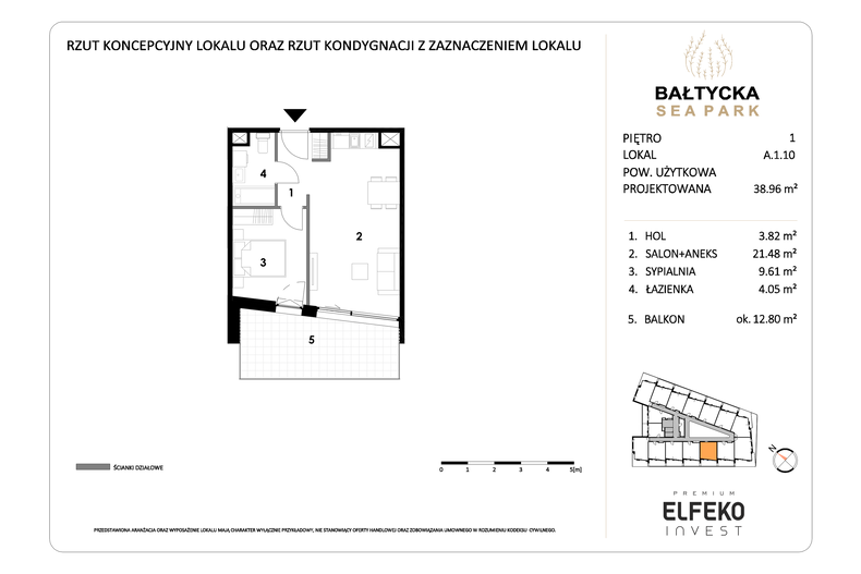 Apartament wakacyjny 38,96 m², piętro 1, oferta nr A.1.10
