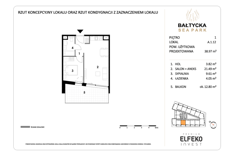 Apartament wakacyjny 38,97 m², piętro 1, oferta nr A.1.12