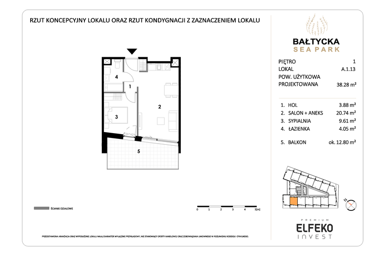 Apartament wakacyjny 38,28 m², piętro 1, oferta nr A.1.13