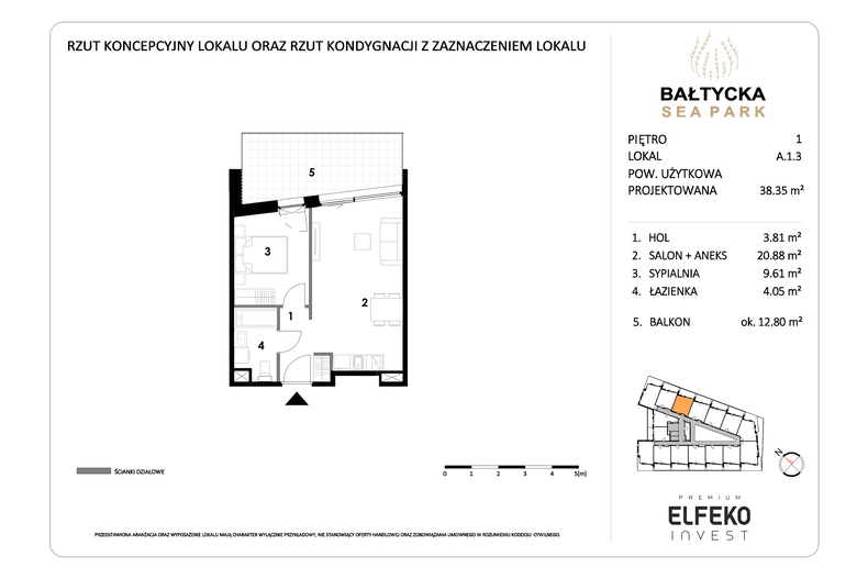Apartament wakacyjny 38,35 m², piętro 1, oferta nr A.1.3