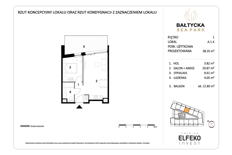 Apartament wakacyjny 38,35 m², piętro 1, oferta nr A.1.4