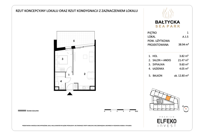 Apartament wakacyjny 38,94 m², piętro 1, oferta nr A.1.5