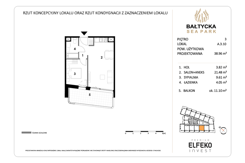 Apartament wakacyjny 38,96 m², piętro 3, oferta nr A.3.10