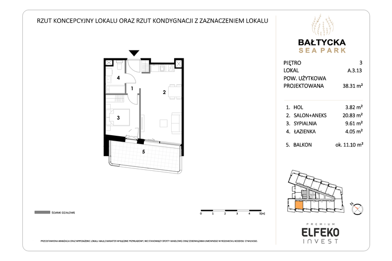 Apartament wakacyjny 38,31 m², piętro 3, oferta nr A.3.13