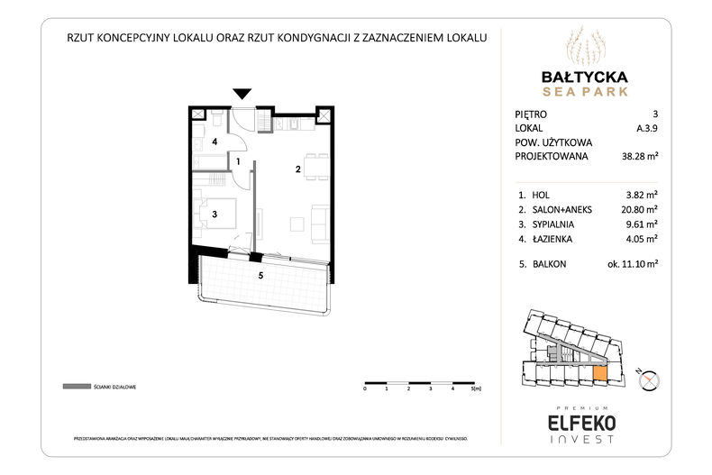 Apartament wakacyjny 38,28 m², piętro 3, oferta nr A.3.9