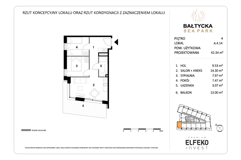 Apartament wakacyjny 42,34 m², piętro 4, oferta nr A.4.14
