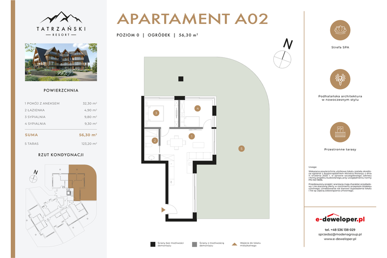 Apartament wakacyjny 56,30 m², parter, oferta nr A02