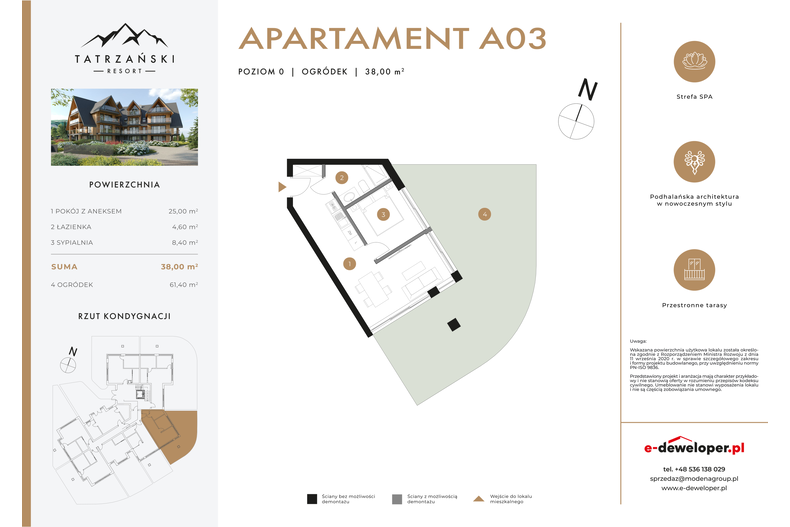 Apartament wakacyjny 38,00 m², parter, oferta nr A03