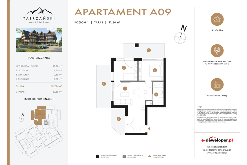 Apartament wakacyjny 51,20 m², piętro 1, oferta nr A09