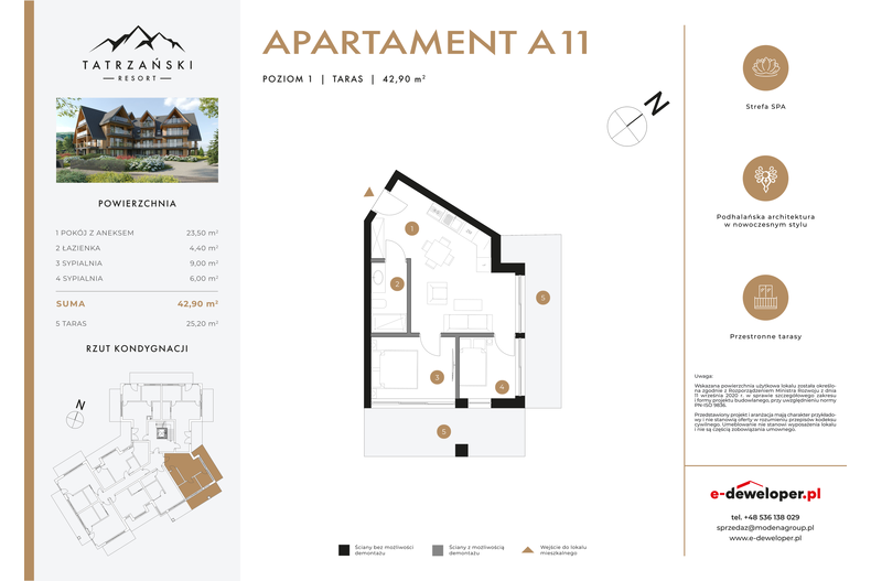 Apartament wakacyjny 42,90 m², piętro 1, oferta nr A11