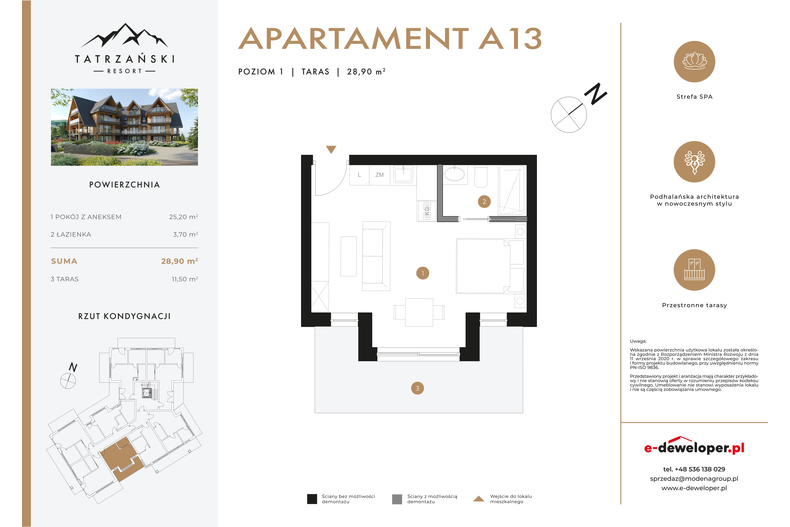 Apartament wakacyjny 28,90 m², piętro 1, oferta nr A13