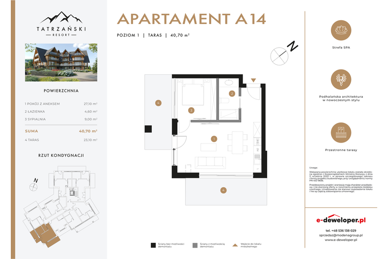 Apartament wakacyjny 40,70 m², piętro 1, oferta nr A14