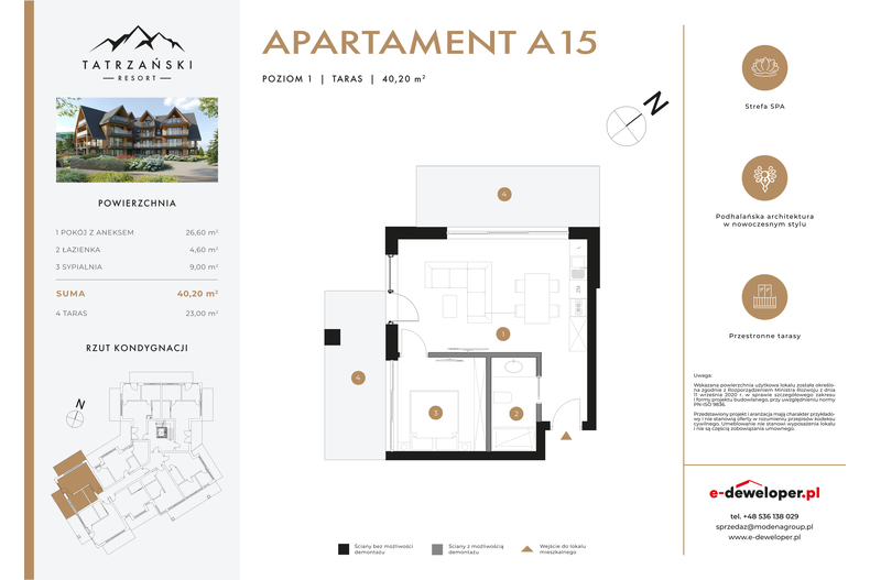 Apartament wakacyjny 40,20 m², piętro 1, oferta nr A15