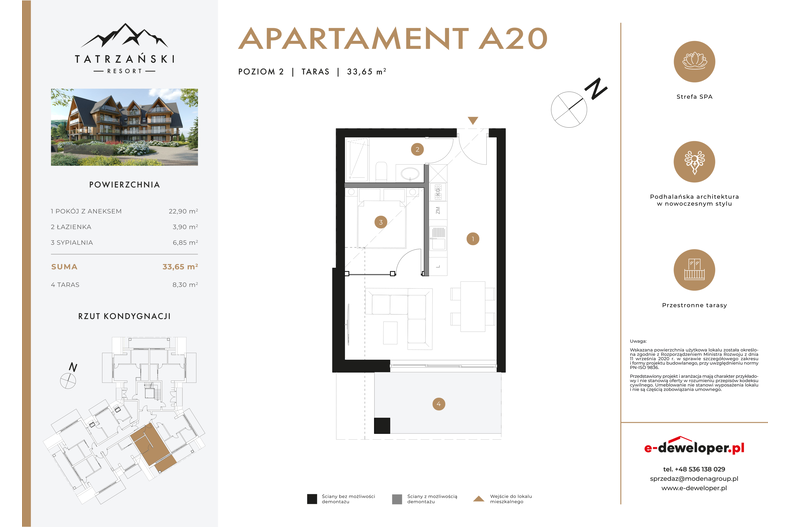 Apartament wakacyjny 33,65 m², piętro 2, oferta nr A20