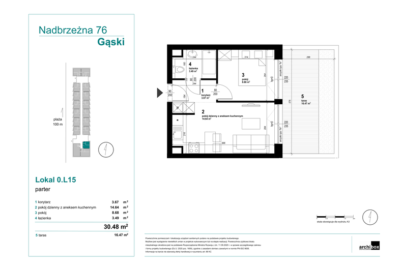 Apartament wakacyjny 30,46 m², parter, oferta nr 0.15.