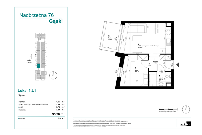 Apartament wakacyjny 35,17 m², piętro 1, oferta nr 1.1.