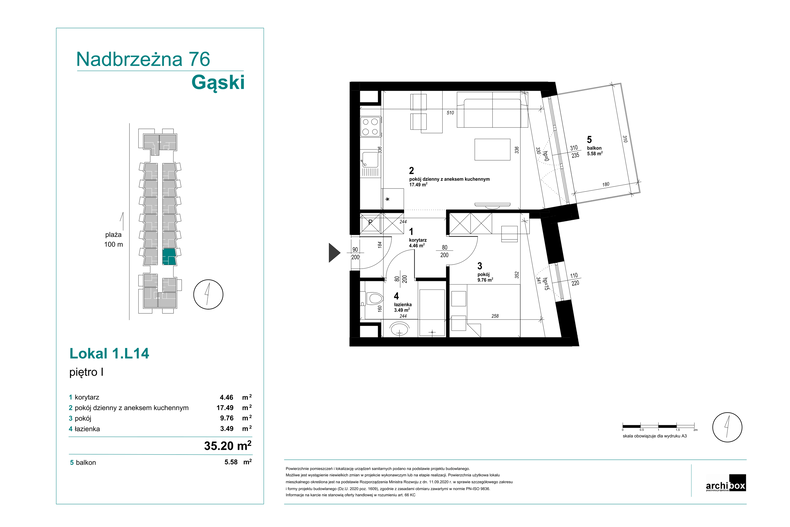 Apartament wakacyjny 35,17 m², piętro 1, oferta nr 1.14.