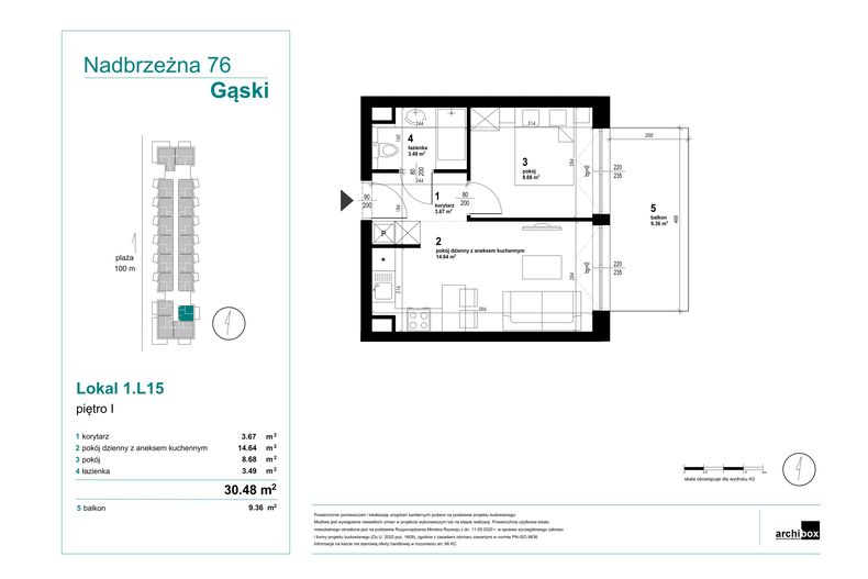 Apartament wakacyjny 30,46 m², piętro 1, oferta nr 1.15.