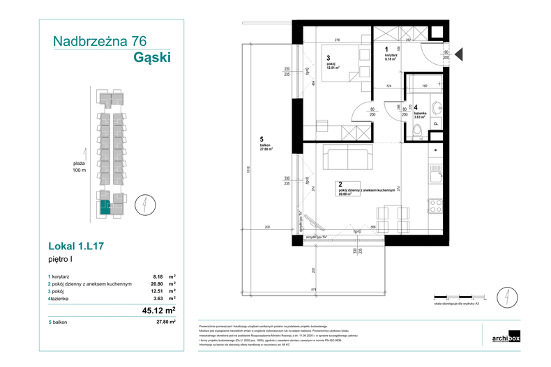 Apartament wakacyjny 45,12 m², piętro 1, oferta nr 1.17.