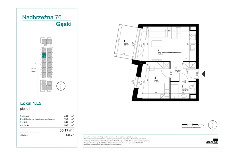 Apartament wakacyjny 35,17 m², piętro 1, oferta nr 1.5.