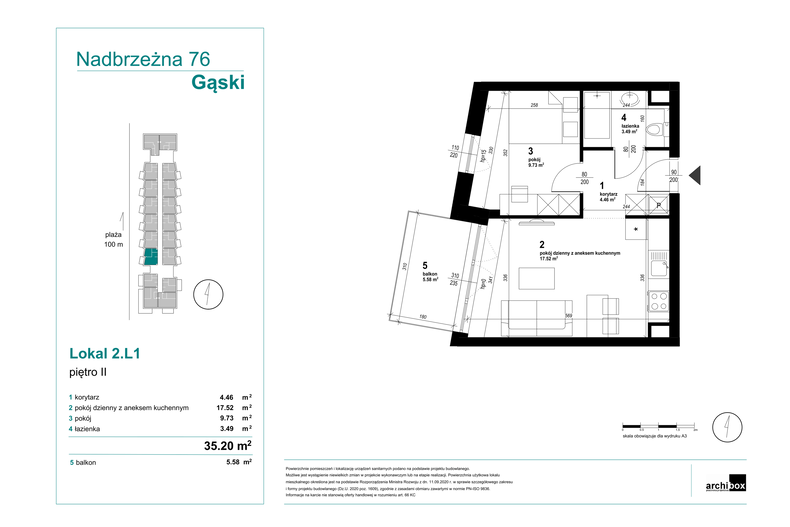 Apartament wakacyjny 35,17 m², piętro 2, oferta nr 2.1.