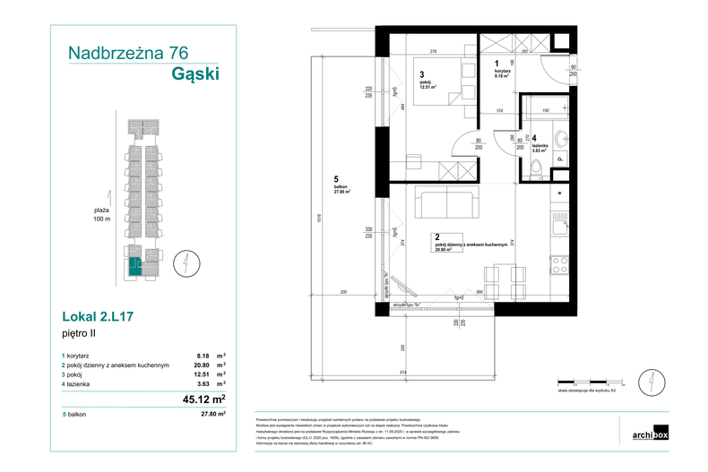 Apartament wakacyjny 45,12 m², piętro 2, oferta nr 2.17.