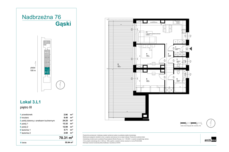 Apartament wakacyjny 69,76 m², piętro 3, oferta nr 3.1.