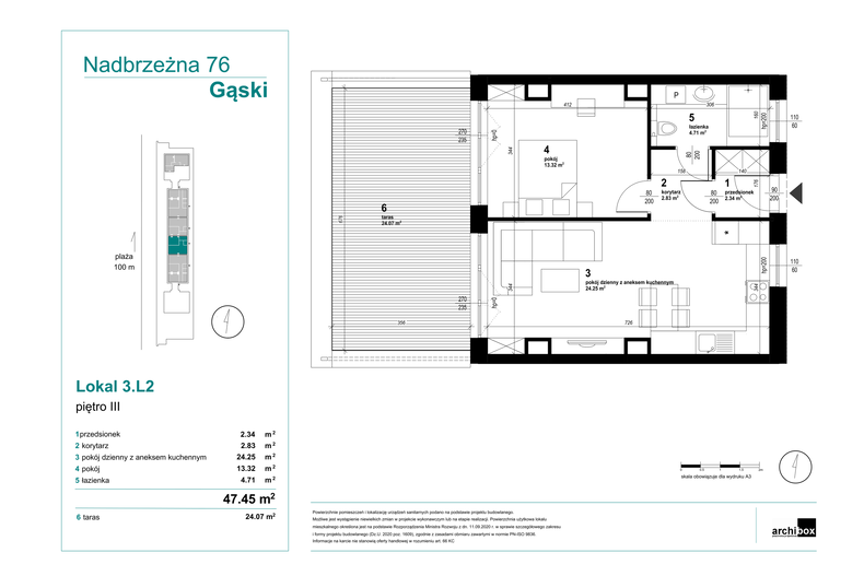 Apartament wakacyjny 47,45 m², piętro 3, oferta nr 3.2.