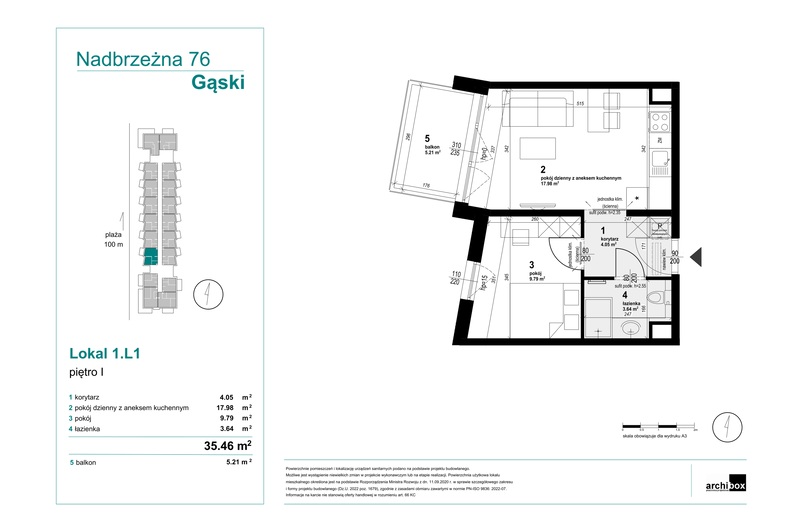 Apartament wakacyjny 35,46 m², piętro 1, oferta nr 1.L1