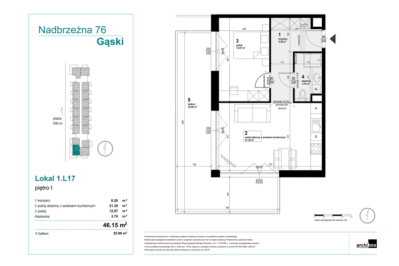 Apartament wakacyjny 46,15 m², piętro 1, oferta nr 1.L17