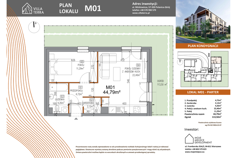 Apartament wakacyjny 44,79 m², parter, oferta nr M01